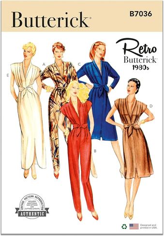 Butterick B7036U5 Vintage 1968's Misses' Loose-Fitting Straight-Legged Jumpsuit, Dress and Sash Sewing Pattern Packet, Design Code B7036, Sizes 16-18-20-22-24 in Saudi Arabia