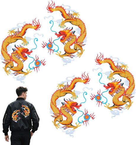 4 Pcs Chinese Patches Exquisite Dragon Embroidered Applique Sew on or Iron on Patches for Jeans, Jackets, Bags in Saudi Arabia