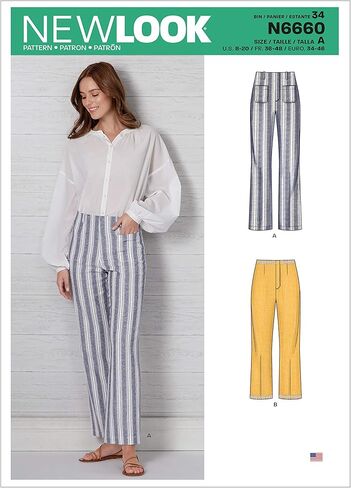 New Look Sewing Pattern N6660 Misses' High Waisted Flared Pants in Two Lengths, A (8-10-12-14-16-18-20), Various in Saudi Arabia