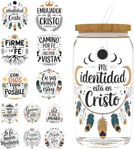 UV DTF Cup Wraps, 12 Sheets for 16oz Glass Cups, Patriotic Veterans Clear Transfer Stickers for Tumblers and Bottles, Assorted Pattern Set in Kuwait