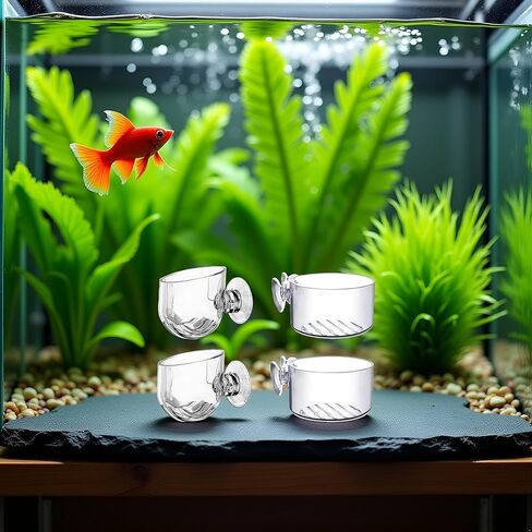 4Pcs Transparent Acrylic Aquatic Plant Cups with Suction - Aquarium Decoration 2 Shapes for Fish Tank Ornament in Saudi Arabia