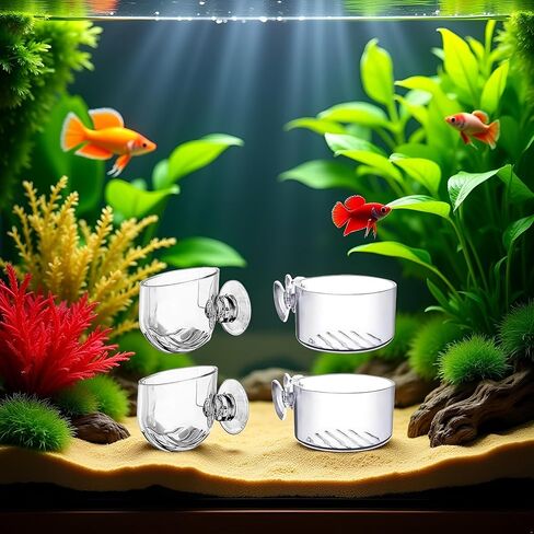 4Pcs Transparent Acrylic Aquatic Plant Cups with Suction - Aquarium Decoration 2 Shapes for Fish Tank Ornament in Saudi Arabia