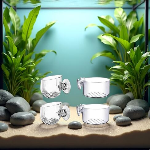 4Pcs Transparent Acrylic Aquatic Plant Cups with Suction - Aquarium Decoration 2 Shapes for Fish Tank Ornament in Saudi Arabia