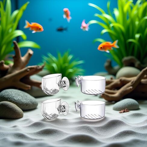 4Pcs Transparent Acrylic Aquatic Plant Cups with Suction - Aquarium Decoration 2 Shapes for Fish Tank Ornament in Saudi Arabia