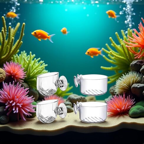 4Pcs Transparent Acrylic Aquatic Plant Cups with Suction - Aquarium Decoration 2 Shapes for Fish Tank Ornament in Saudi Arabia