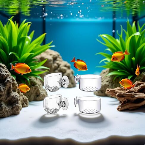 4Pcs Transparent Acrylic Aquatic Plant Cups with Suction - Aquarium Decoration 2 Shapes for Fish Tank Ornament in Saudi Arabia