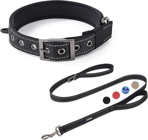 Annchwool Adjustable Dog Collar and 5 FT Leash Set with Heavy Duty Metal Buckle–Comfortable Lining Collar & Dual-Handles for Medium Large Dogs Walking,Car Travel(Camo Purple Set,L:17''-23'') in Kuwait