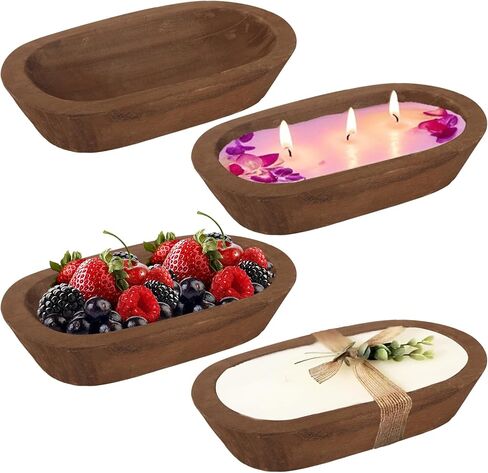 CYEAH 4 Pack Wooden Dough Bowls Bulk, 9.5 in Rustic Dough Bowl for Candle, Natural Paulownia Wood Bowls for Wedding DIY Candle Home Crafts Making Farmhouse Fruits Supplies Decoration in Saudi Arabia