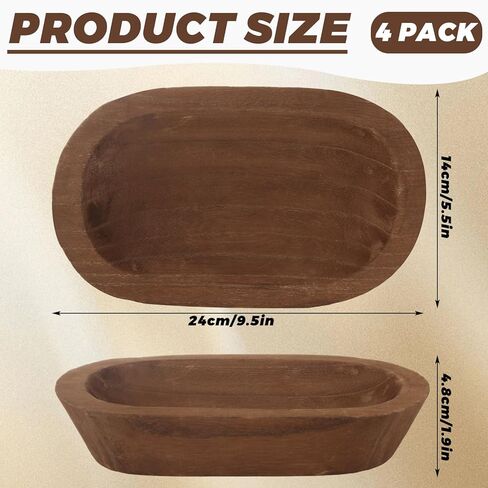 CYEAH 4 Pack Wooden Dough Bowls Bulk, 9.5 in Rustic Dough Bowl for Candle, Natural Paulownia Wood Bowls for Wedding DIY Candle Home Crafts Making Farmhouse Fruits Supplies Decoration in Saudi Arabia