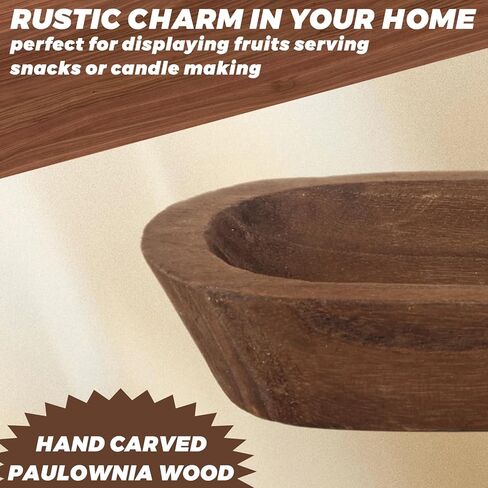 CYEAH 4 Pack Wooden Dough Bowls Bulk, 9.5 in Rustic Dough Bowl for Candle, Natural Paulownia Wood Bowls for Wedding DIY Candle Home Crafts Making Farmhouse Fruits Supplies Decoration in Saudi Arabia