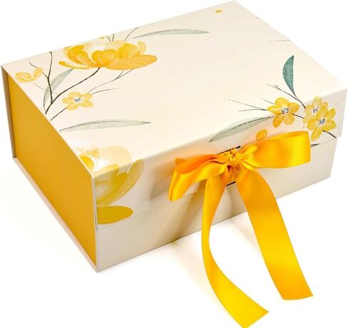 RBS® - Bridesmaid Proposal Gift Boxes with Ribbon Closure 9x6x4 Inches Elegant Empty Gift Box with Lid for Women, Wedding Gift Box for Bridesmaid Presents & Special Occasions (Yellow Flower) in Saudi Arabia