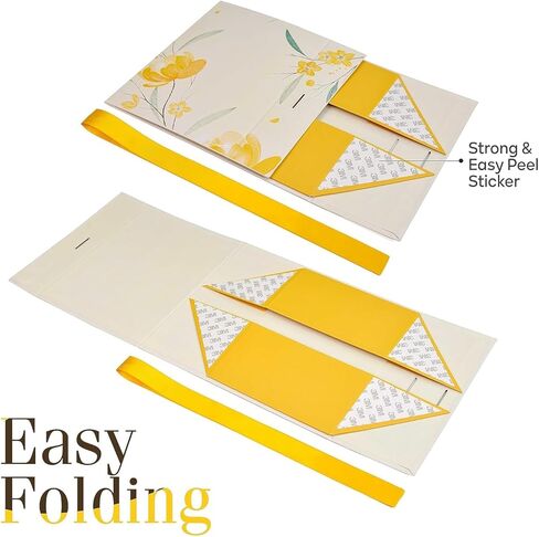 RBS® - Bridesmaid Proposal Gift Boxes with Ribbon Closure 9x6x4 Inches Elegant Empty Gift Box with Lid for Women, Wedding Gift Box for Bridesmaid Presents & Special Occasions (Yellow Flower) in Saudi Arabia