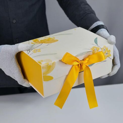 RBS® - Bridesmaid Proposal Gift Boxes with Ribbon Closure 9x6x4 Inches Elegant Empty Gift Box with Lid for Women, Wedding Gift Box for Bridesmaid Presents & Special Occasions (Yellow Flower) in Saudi Arabia