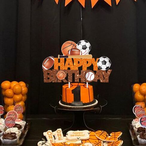 الرياضة عيد ميلاد كعكة توبر بريق البرتقالي والبني الرياضة موضوع عيد ميلاد حزب الديكور البيسبول كرة السلة كرة القدم كعكة الزينة الرجبي حزب ديكور للرياضة الكرة موضوع استحمام الطفل لوازم in Saudi Arabia