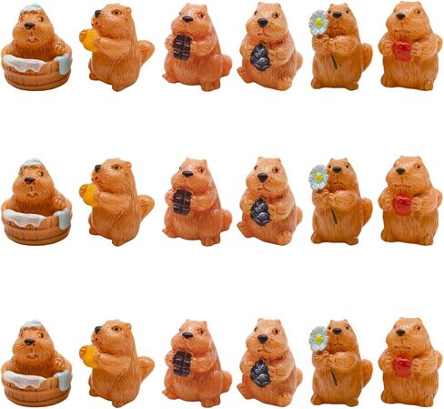 18Pcs Mini Groundhog Figurines Miniature Marmot Figures 1 Inch Resin Animal Cake Toppers for DIY Fairy Garden Moss Landscape Aquarium Birthday Easter Crafts in Saudi Arabia