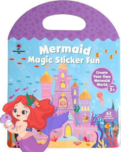 Mermaid Magic Sticker Book for Kids – 62 Reusable Jelly Stickers, Dress Up Activity Set, Travel Quiet Play for Airplanes & Road Trips, Mermaid Scenes for Creative Play, Designed in California in Saudi Arabia