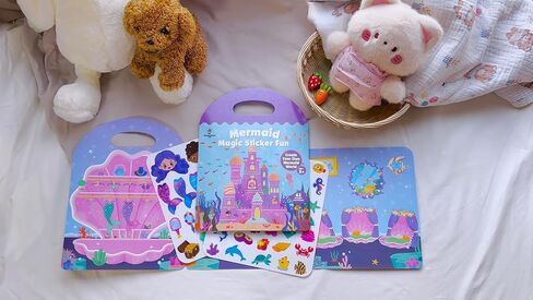 Mermaid Magic Sticker Book for Kids – 62 Reusable Jelly Stickers, Dress Up Activity Set, Travel Quiet Play for Airplanes & Road Trips, Mermaid Scenes for Creative Play, Designed in California in Saudi Arabia
