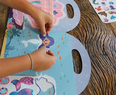 Mermaid Magic Sticker Book for Kids – 62 Reusable Jelly Stickers, Dress Up Activity Set, Travel Quiet Play for Airplanes & Road Trips, Mermaid Scenes for Creative Play, Designed in California in Saudi Arabia