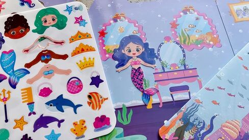 Mermaid Magic Sticker Book for Kids – 62 Reusable Jelly Stickers, Dress Up Activity Set, Travel Quiet Play for Airplanes & Road Trips, Mermaid Scenes for Creative Play, Designed in California in Saudi Arabia