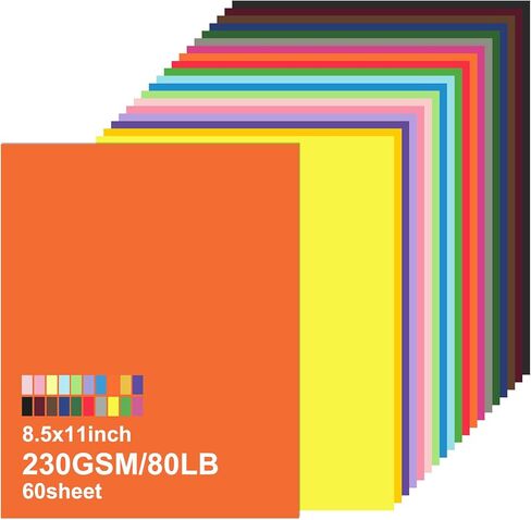 28 Sheets Colored Cardstock 8.5 x 11 Assorted 28Colors, Double Sided Color Thick Card Stock, Cardstock Colored Paper 230 GSM Perfect for Printing, Card Making, Die Cut in Saudi Arabia