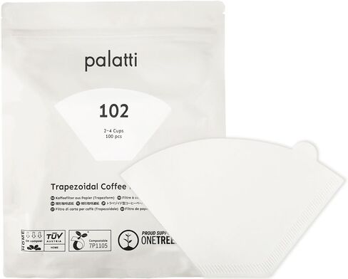 Palatti 102 Trapezoidal Cone Coffee Paper Filters (100 count) for #2, 1x2 and 102 Style in Size 2 Pour Over Makers and Drippers, with Reclosable Zip Bag as a Convenient Filter Holder in Saudi Arabia