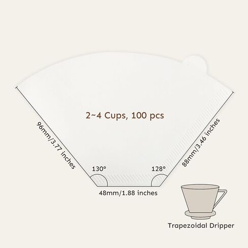 Palatti 102 Trapezoidal Cone Coffee Paper Filters (100 count) for #2, 1x2 and 102 Style in Size 2 Pour Over Makers and Drippers, with Reclosable Zip Bag as a Convenient Filter Holder in Saudi Arabia