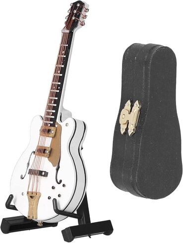 Miniature Guitar with Stand and Case, Guitar Model Mini Exquisite Musical Instrument Decorative Handicraft Ornament for Home Office Decoration (White) in Saudi Arabia