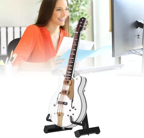 Miniature Guitar with Stand and Case, Guitar Model Mini Exquisite Musical Instrument Decorative Handicraft Ornament for Home Office Decoration (White) in Saudi Arabia