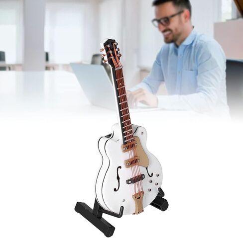 Miniature Guitar with Stand and Case, Guitar Model Mini Exquisite Musical Instrument Decorative Handicraft Ornament for Home Office Decoration (White) in Saudi Arabia