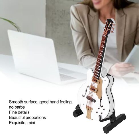 Miniature Guitar with Stand and Case, Guitar Model Mini Exquisite Musical Instrument Decorative Handicraft Ornament for Home Office Decoration (White) in Saudi Arabia