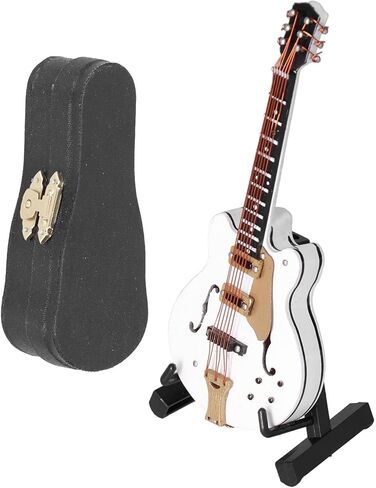 Miniature Guitar with Stand and Case, Guitar Model Mini Exquisite Musical Instrument Decorative Handicraft Ornament for Home Office Decoration (White) in Saudi Arabia