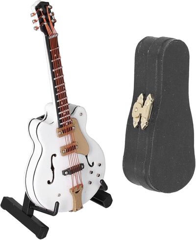 Miniature Guitar with Stand and Case, Guitar Model Mini Exquisite Musical Instrument Decorative Handicraft Ornament for Home Office Decoration (White) in Saudi Arabia