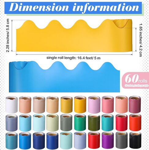 60 Rolls 984 ft Scalloped Bulletin Board Borders Bulk Classroom Borders for Bulletin Board Trim Rolled Decorative Classroom School Office Party Decoration in Saudi Arabia