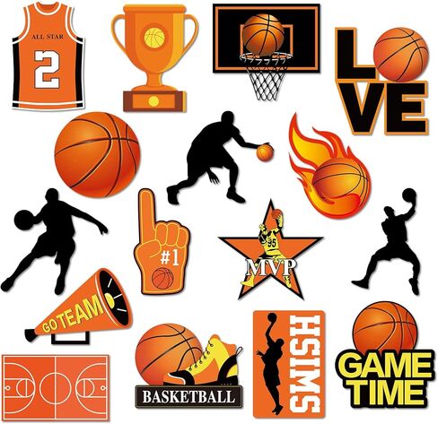 Whaline 48 Pcs Basketball Cutouts Sports Ball Cut-Outs Basketball Player Cardboard Paper Cutting with 100 Pcs Glue Points for DIY Crafts Classroom Bulletin Board in Saudi Arabia