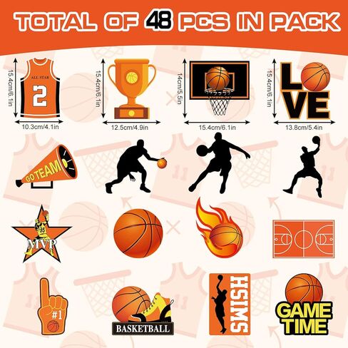 Whaline 48 Pcs Basketball Cutouts Sports Ball Cut-Outs Basketball Player Cardboard Paper Cutting with 100 Pcs Glue Points for DIY Crafts Classroom Bulletin Board in Saudi Arabia
