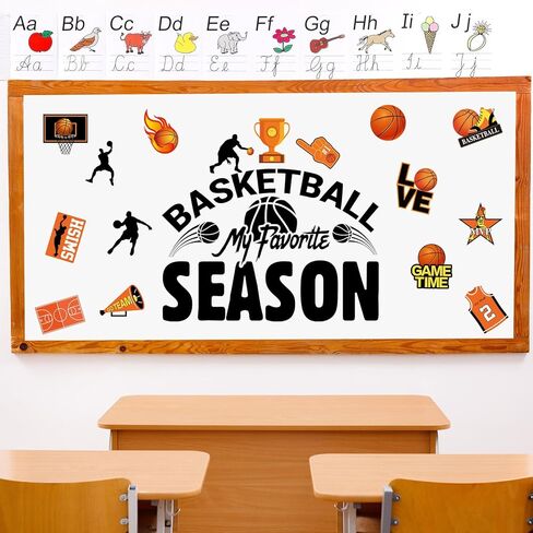 Whaline 48 Pcs Basketball Cutouts Sports Ball Cut-Outs Basketball Player Cardboard Paper Cutting with 100 Pcs Glue Points for DIY Crafts Classroom Bulletin Board in Saudi Arabia