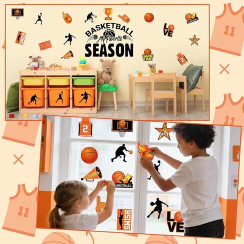 Whaline 48 Pcs Basketball Cutouts Sports Ball Cut-Outs Basketball Player Cardboard Paper Cutting with 100 Pcs Glue Points for DIY Crafts Classroom Bulletin Board in Saudi Arabia