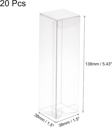 MECCANIXITY Plastic Retail Boxes 1.5"x1.5"x5.4" (38x38x138mm) Gift Box with Protecting Film for Candy, Cookies, Christmas, Wedding, Party Wrapping Clear Pack of 20 in Saudi Arabia