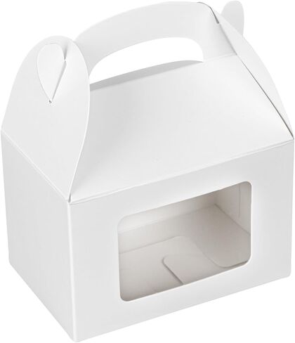 Bio Tek 4 x 2.5 x 2.5 Inch Gable Boxes For Party Favor, 25 Striped Gift Boxes - Clear Window, Built-In Handle, Pink And White Paper Barn Boxes, Disposable, For Parties in Saudi Arabia