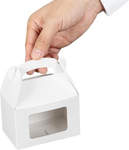 Bio Tek 4 x 2.5 x 2.5 Inch Gable Boxes For Party Favor, 25 Striped Gift Boxes - Clear Window, Built-In Handle, Pink And White Paper Barn Boxes, Disposable, For Parties in Saudi Arabia