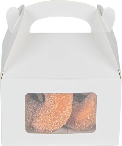 Bio Tek 4 x 2.5 x 2.5 Inch Gable Boxes For Party Favor, 25 Striped Gift Boxes - Clear Window, Built-In Handle, Pink And White Paper Barn Boxes, Disposable, For Parties in Saudi Arabia