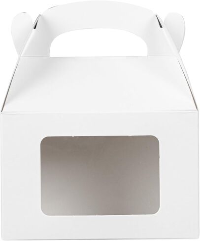 Bio Tek 4 x 2.5 x 2.5 Inch Gable Boxes For Party Favor, 25 Striped Gift Boxes - Clear Window, Built-In Handle, Pink And White Paper Barn Boxes, Disposable, For Parties in Saudi Arabia