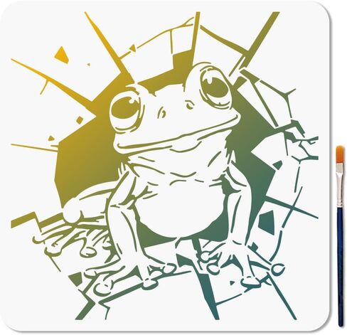 MAYJOYDIY Frog Stencil Reusable Crack Hole Graffiti Stencil for Painting 11.8x11.8 Inch Animal Toad Drawing Template with Paint Brush for Wall Furniture Paper Canvas Scrapbook Decoration in Saudi Arabia