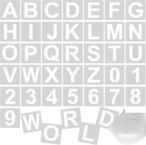 8 Inch Large Letter & Number Stencils Set,36 Pack Reusable Plastic Alphabet & Number Templates with Metal Ring, DIY Projects for Painting on Crafts,Wood,Signage,Fabric,Rock,Wall,Chalkboard,Door Porch in Saudi Arabia