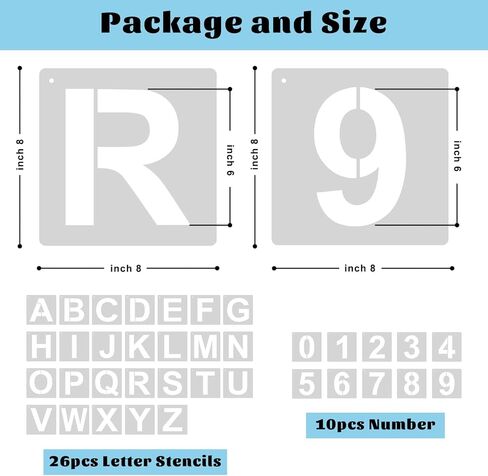 8 Inch Large Letter & Number Stencils Set,36 Pack Reusable Plastic Alphabet & Number Templates with Metal Ring, DIY Projects for Painting on Crafts,Wood,Signage,Fabric,Rock,Wall,Chalkboard,Door Porch in Saudi Arabia