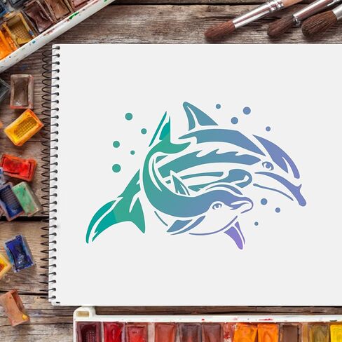 FINGERINSPIRE دولفين استنسل 11.7x8.3 بوصة استنسل مخلوقات البحر المحيط قابلة لإعادة الاستخدام استنسل حيوانات البحر استنسل موضوع المحيط للحرف اليدوية ديكور المنزل طلاء الحائط الخشبي in Saudi Arabia