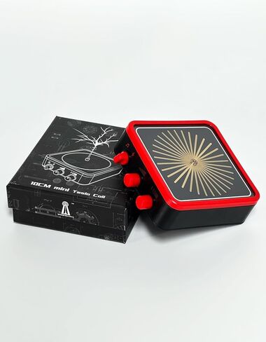 ملف تيسلا الموسيقى WARDENCLYFFE®، قوس بلازما قابل للمس 10 سم (4 بوصات)، تصميم صغير الحجم بحجم كف اليد وأداة تعليم علوم العلوم والتكنولوجيا والهندسة والرياضيات (الطراز: TC10MINI Red) in Kuwait