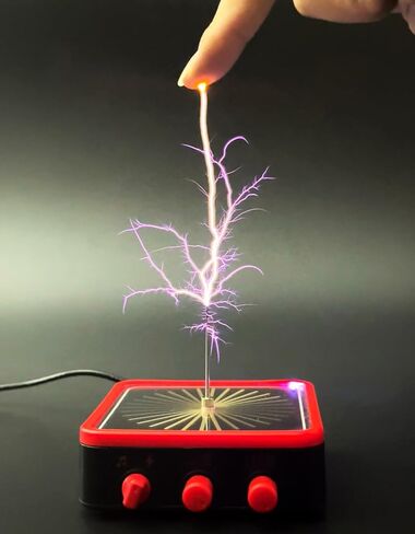 ملف تيسلا الموسيقى WARDENCLYFFE®، قوس بلازما قابل للمس 10 سم (4 بوصات)، تصميم صغير الحجم بحجم كف اليد وأداة تعليم علوم العلوم والتكنولوجيا والهندسة والرياضيات (الطراز: TC10MINI Red) in Kuwait