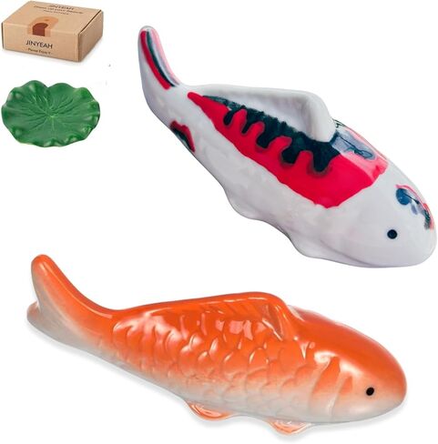 السيراميك العائمة السمك كوي 【الصين الصقيل الحرفية 】 ديكور البركة السيراميك وهمية الأسماك الذهبية كوي ديكور للبركة العائمة نافورة حمام الطيور حوض السمك وهمية 2 قطعة in Kuwait