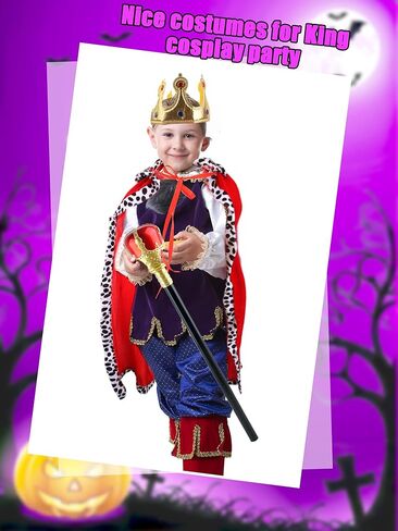 4 Pcs King Costume for Kids Red Cloak Child Robe with Golves Golden Crown Scepter Prince Cape Dress up for Boys Girls Halloween Role Play Party in Saudi Arabia